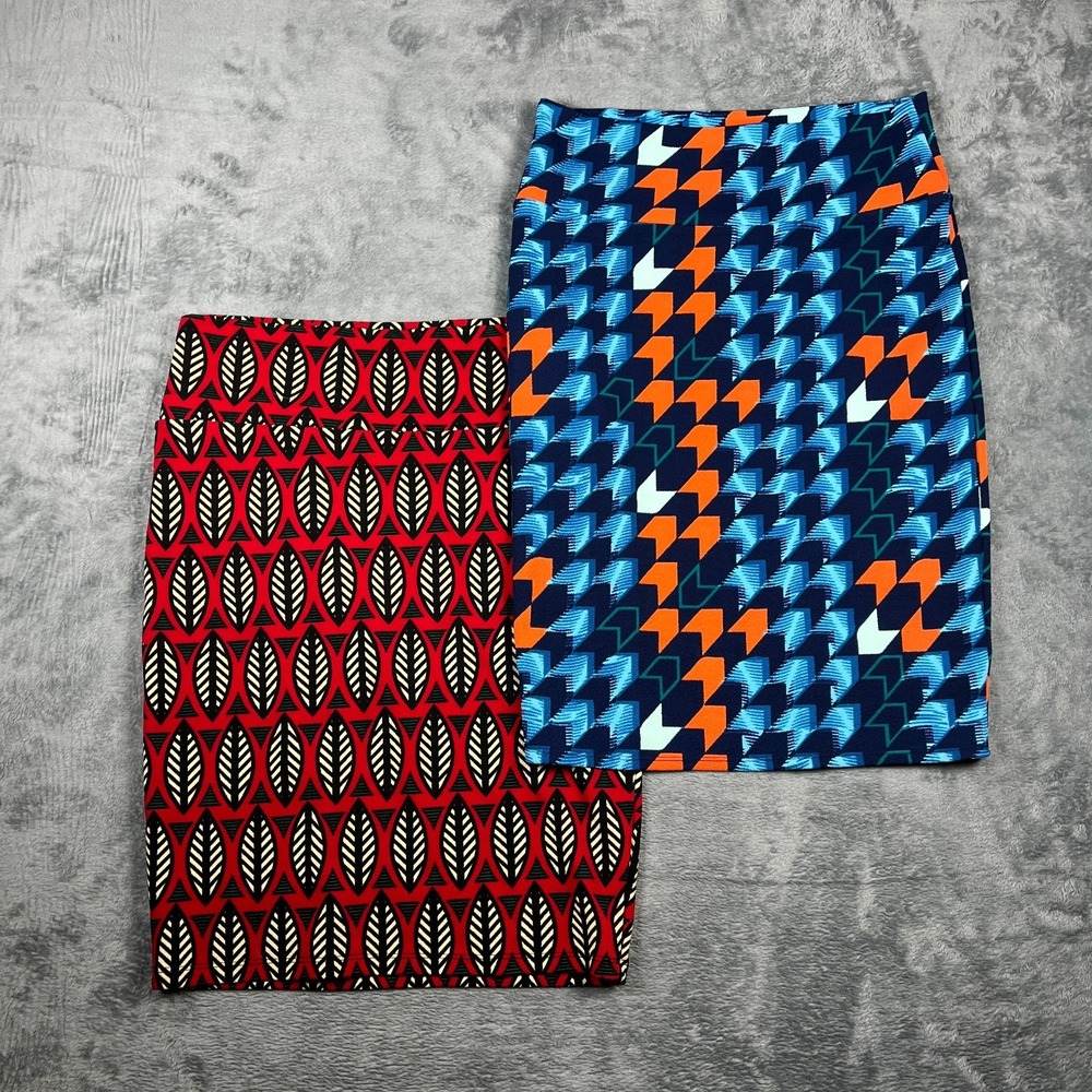 LuLaRoe Cassie Pencil Skirt Womens Medium Multi Geometric High Waisted Lot Of 2